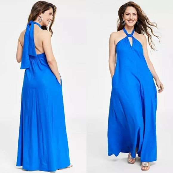 Macy's Women's Linen Halter-Neck Maxi Dress - Picture 3 of 6